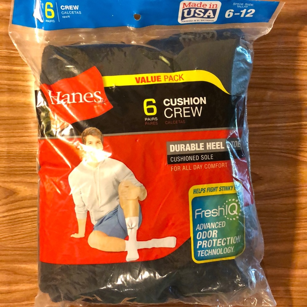 Hanes 6 pack socks black